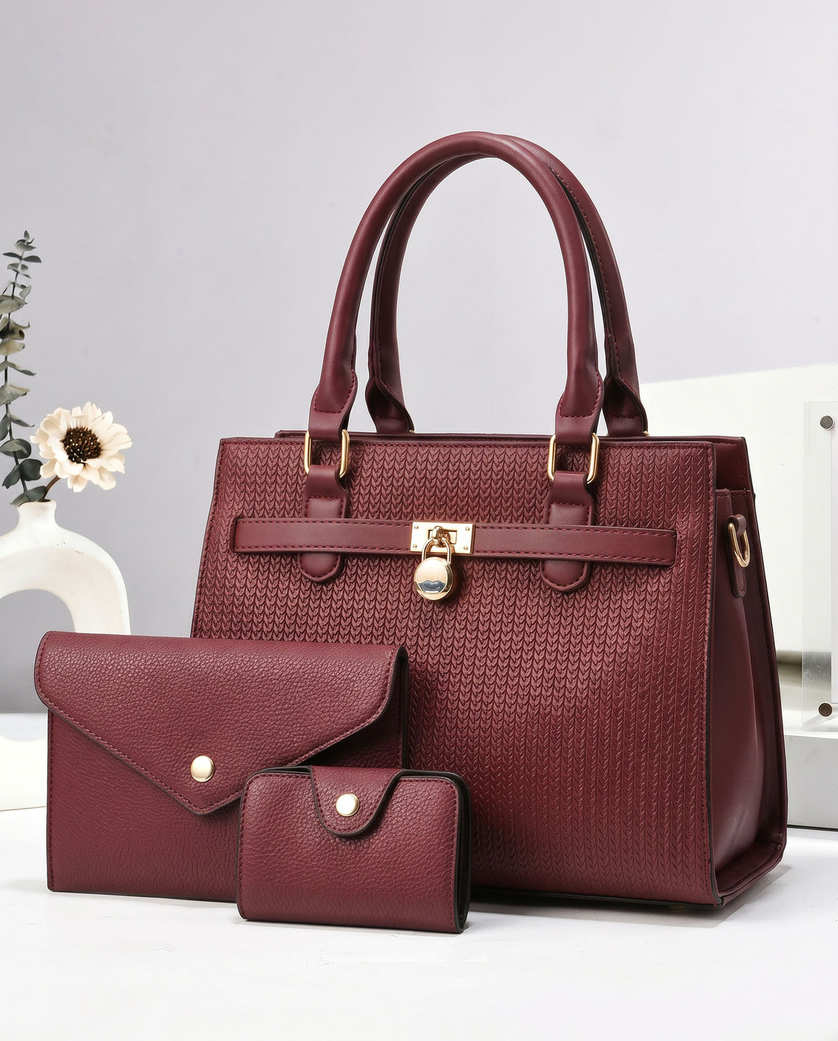 Combo tres piezas: cartera mediana con sobre y tarjetero