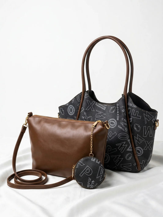 Bolso tote con estampado de letras y un bolso bandolera a juego