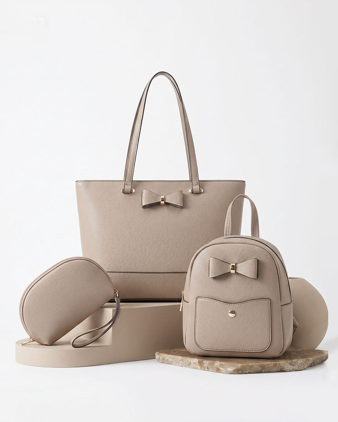 Combo 3 piezas: bolso tote, mochila pequeña y bolsillo libre