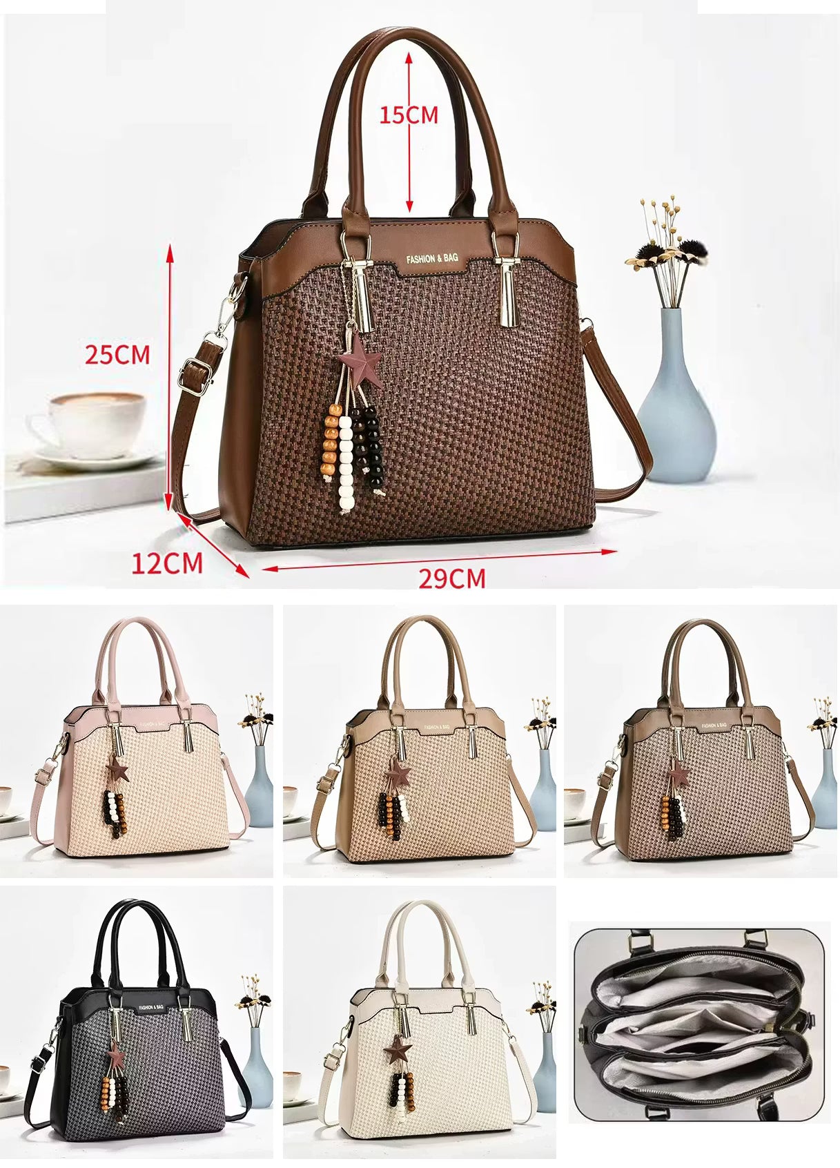 Bolso de mano con accesorio colgante
