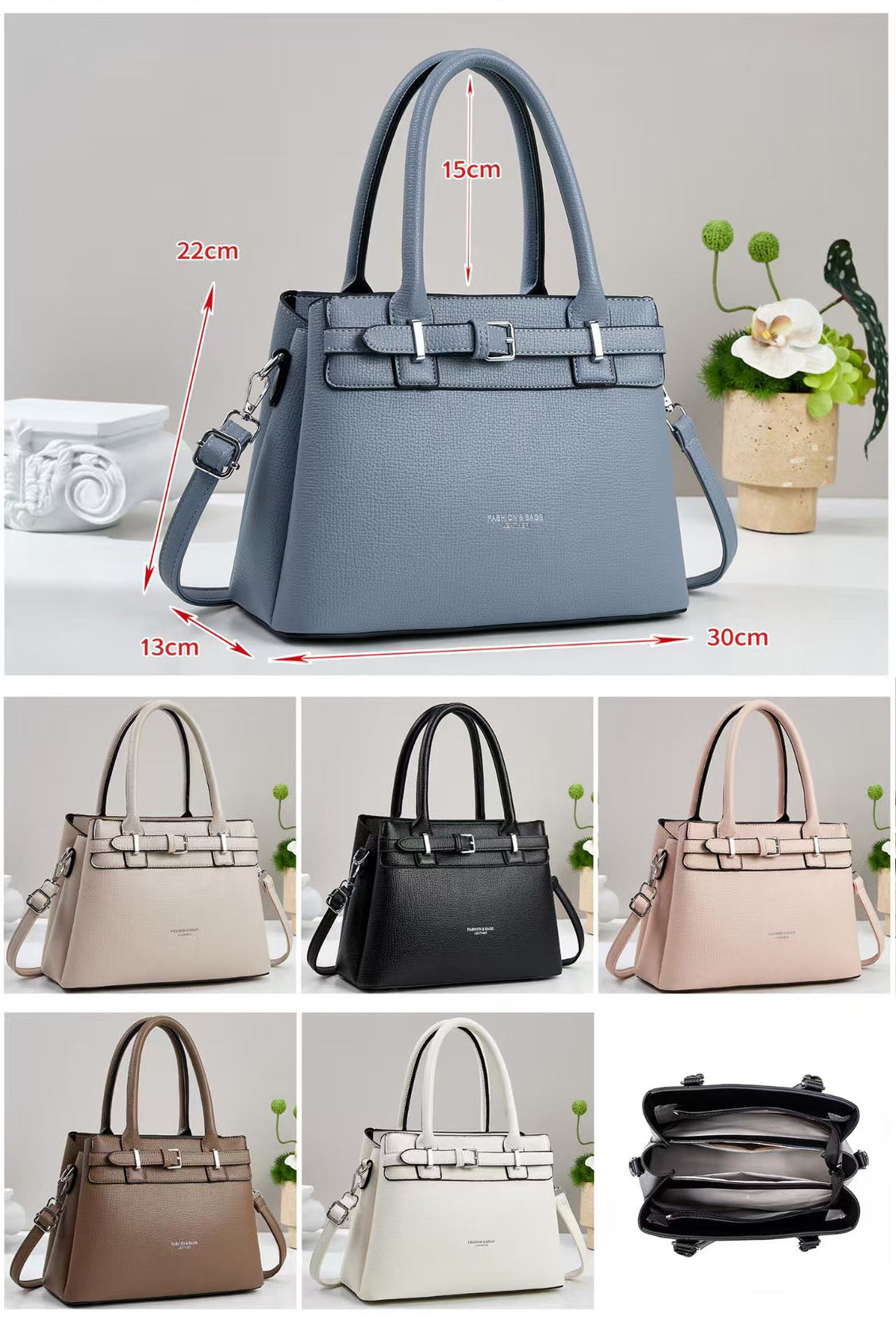 Cartera mediana con hebilla y detalles en plateado