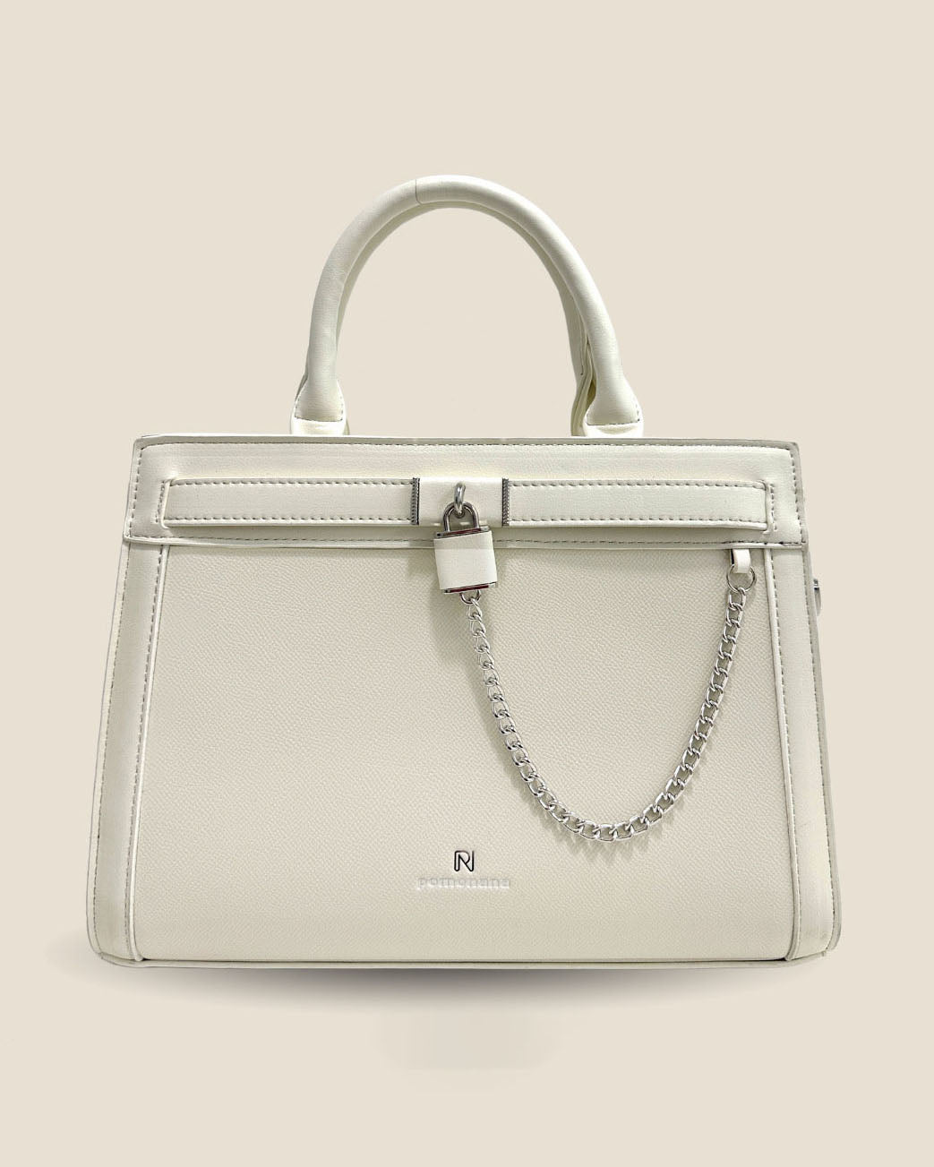 Cartera mediana con candado frontal y cadena decorativa