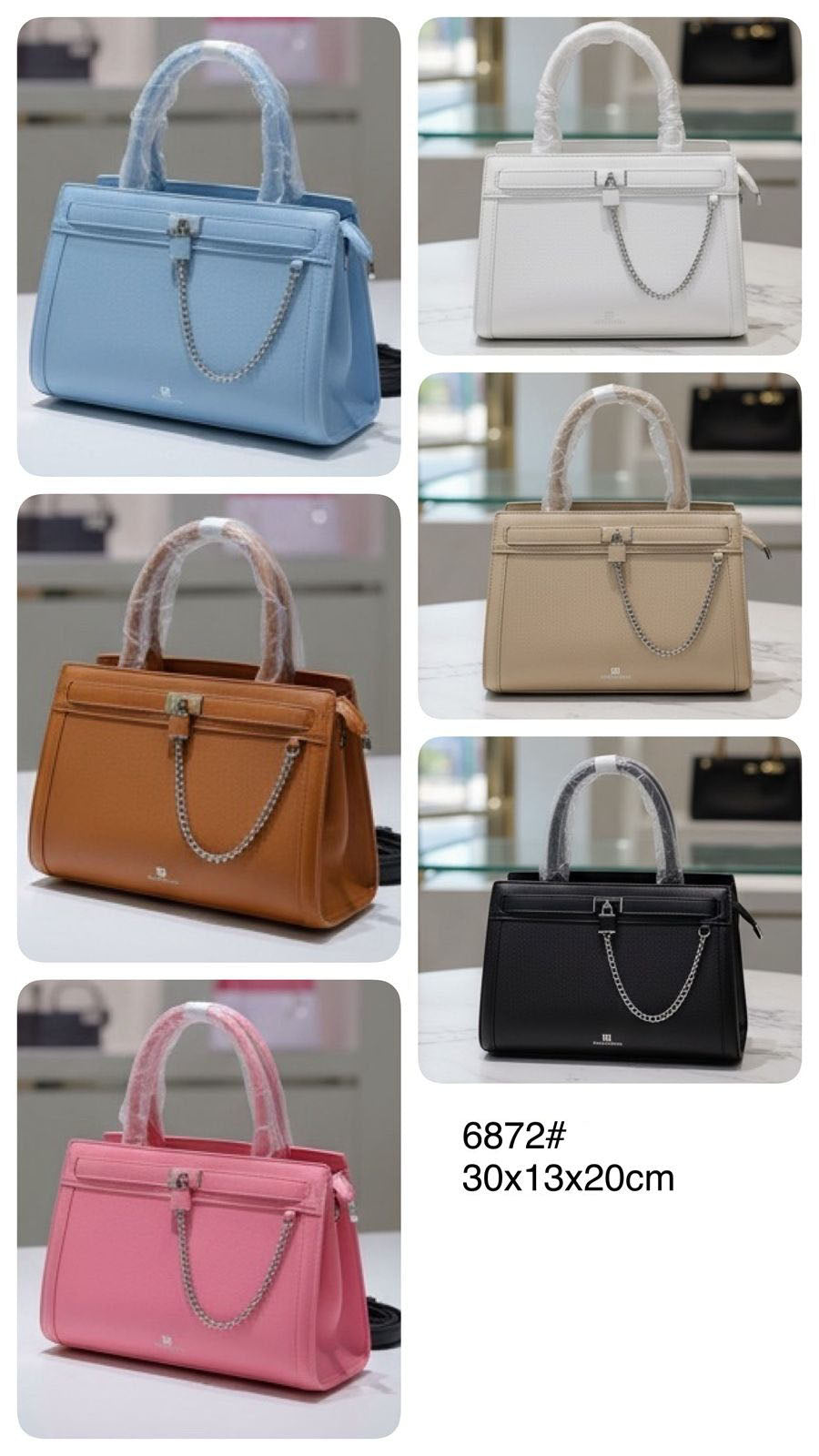 Cartera mediana con candado frontal y cadena decorativa