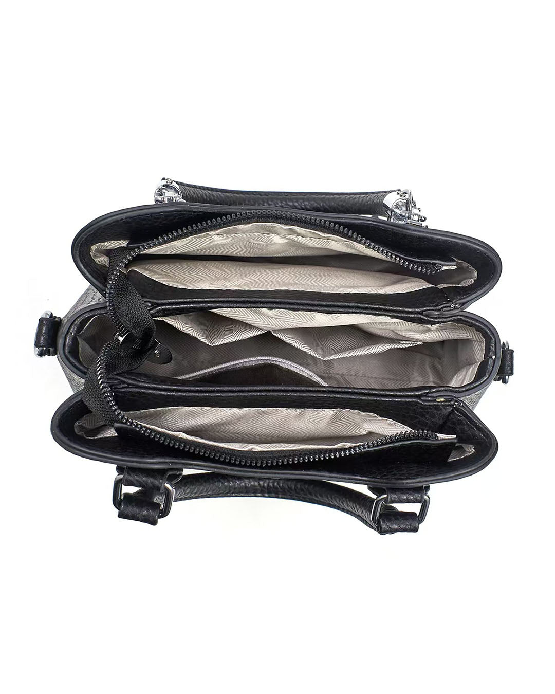 Cartera mediana con llavero colgante y detalles en plateado