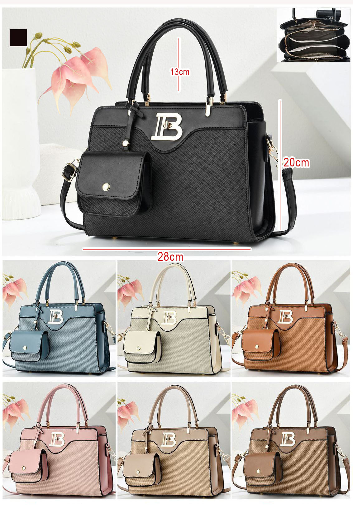 Conjunto de bolso mediano de mano y bolso pequeño con detalles en tono dorado