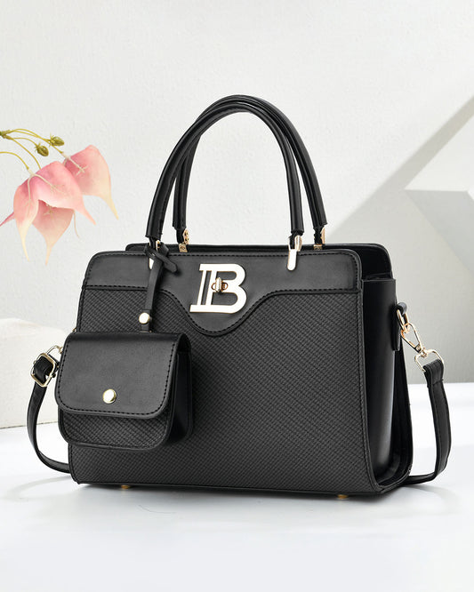 Conjunto de bolso mediano de mano y bolso pequeño con detalles en tono dorado