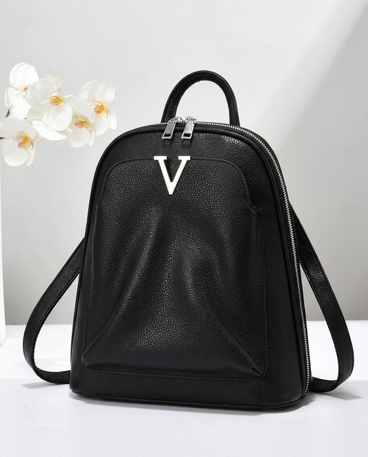 Mochila de cuero granulado, versátil para el día a día