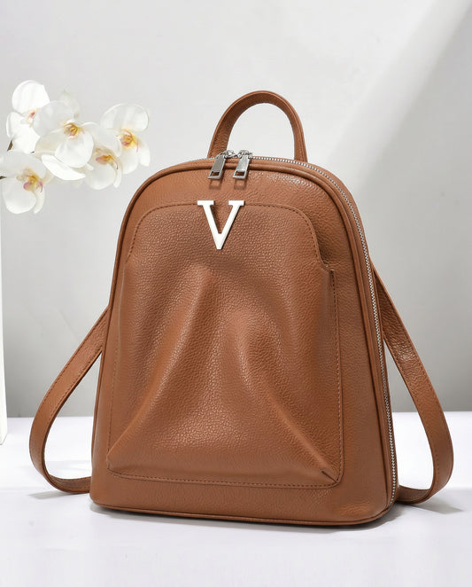 Mochila de cuero granulado, versátil para el día a día
