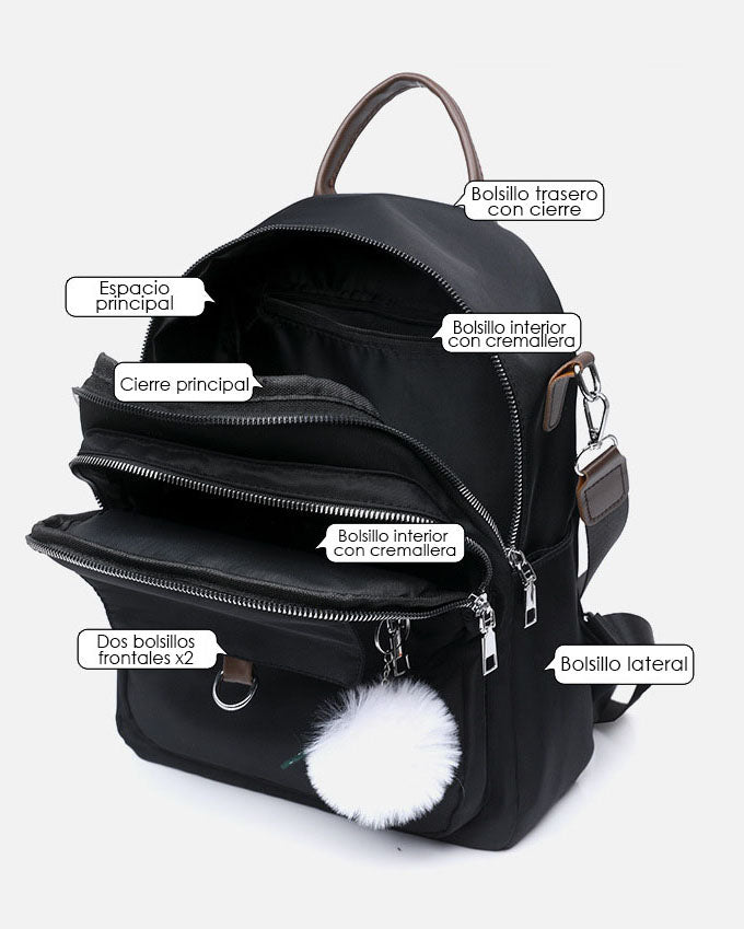 Mochila en tela con multiples compartimentos