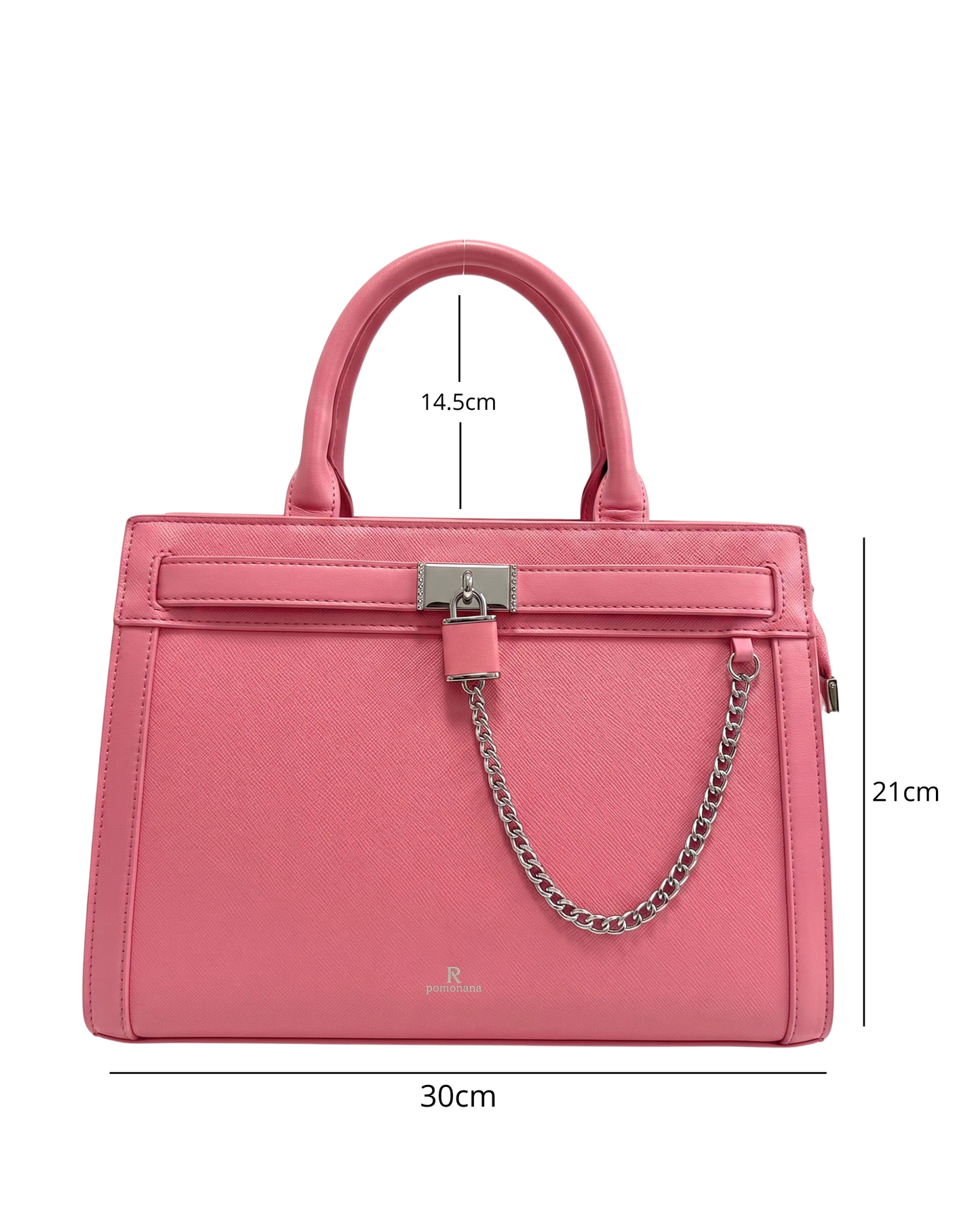 Cartera mediana con candado frontal y cadena decorativa