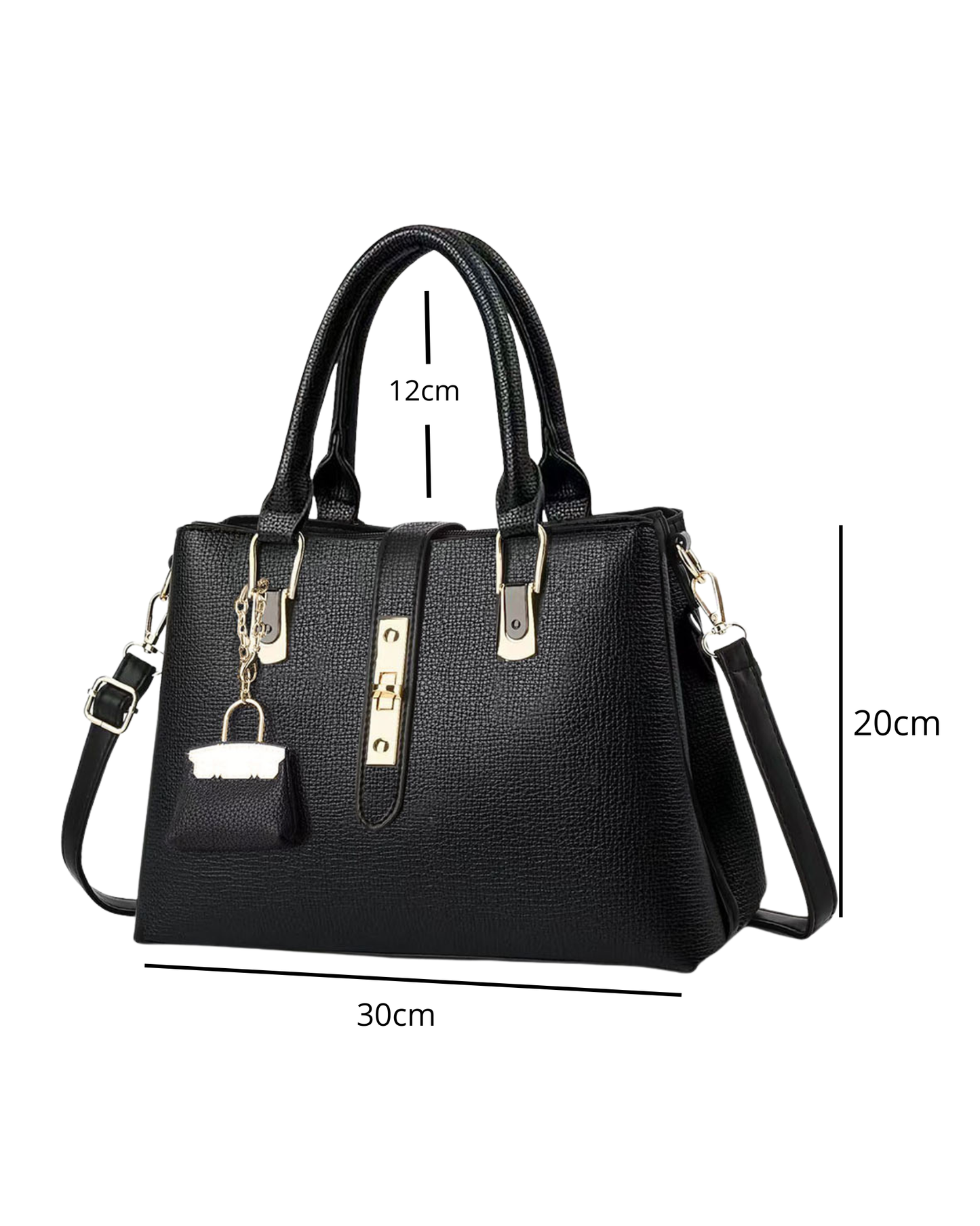 Cartera tipo satchel con textura granulada y detalles dorados