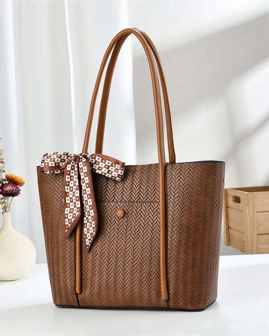 Bolso tote de hombro para mujer con diseño trenzado y lazo decorativo