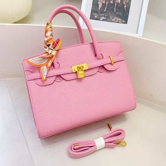 Cartera tipo Birkin con pañuelo y correa larga incluida