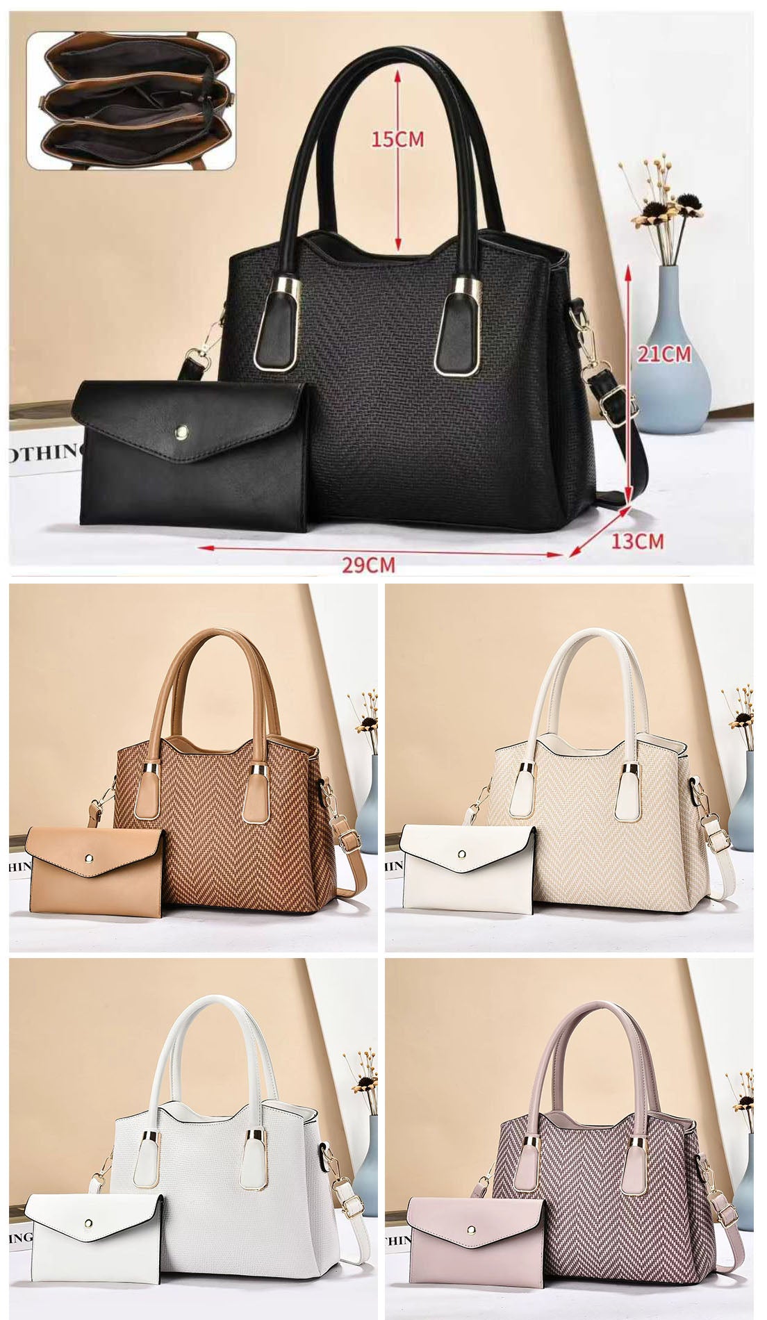 Cartera mediana con sobre de estilo casual, ideal para uso diario