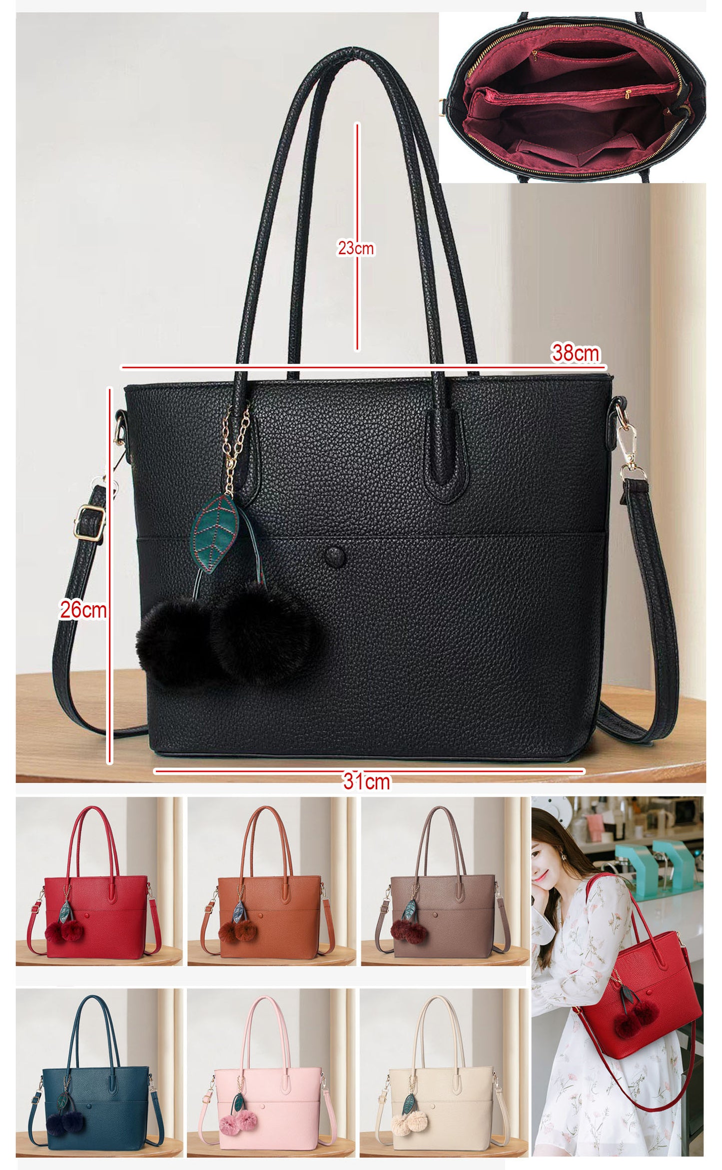 Cartera tote con llavero colgante decorativo