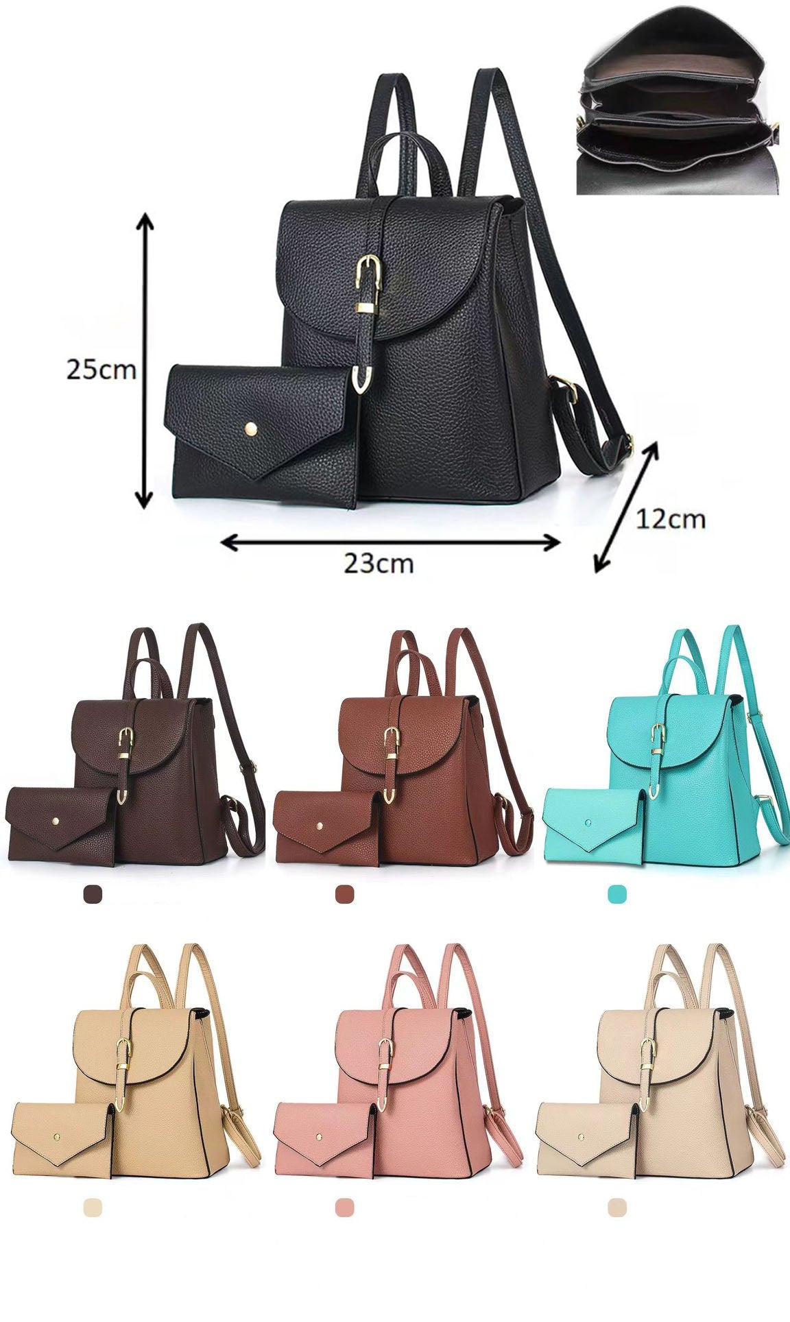 Black Friday • Mochila mediana con Monedero a Juego, detalles en dorado