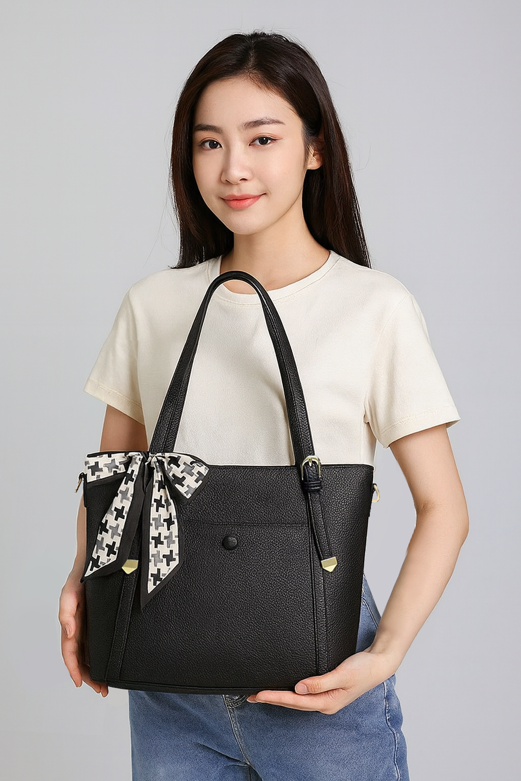Black Friday • Cartera grande con bolsillo frontal y bufanda decorativa