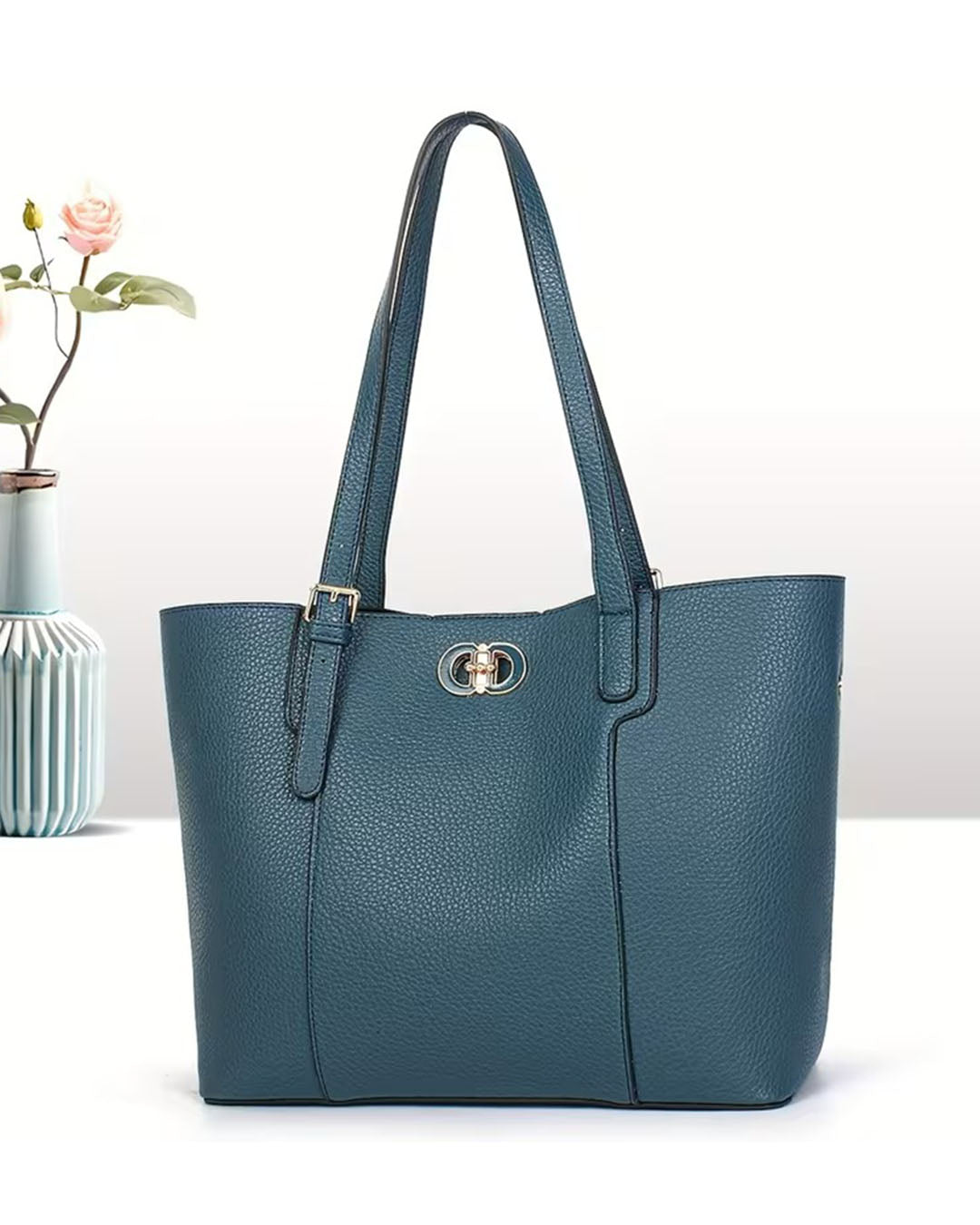 Bolso tote con cierre en broche y zipper