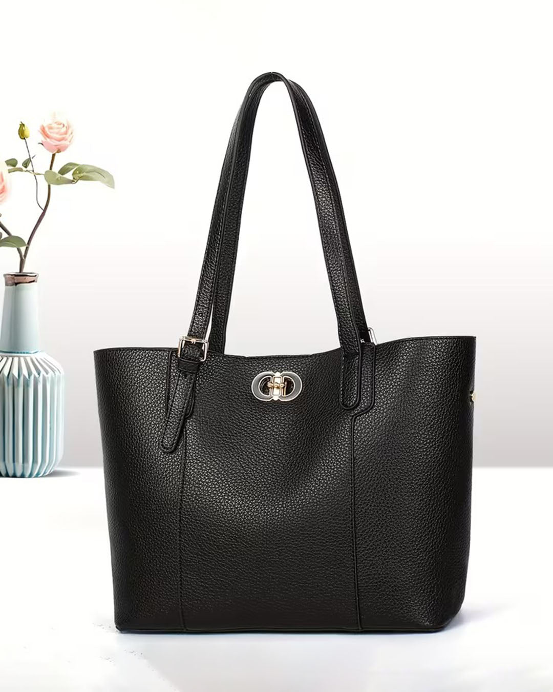 Bolso tote con cierre en broche y zipper