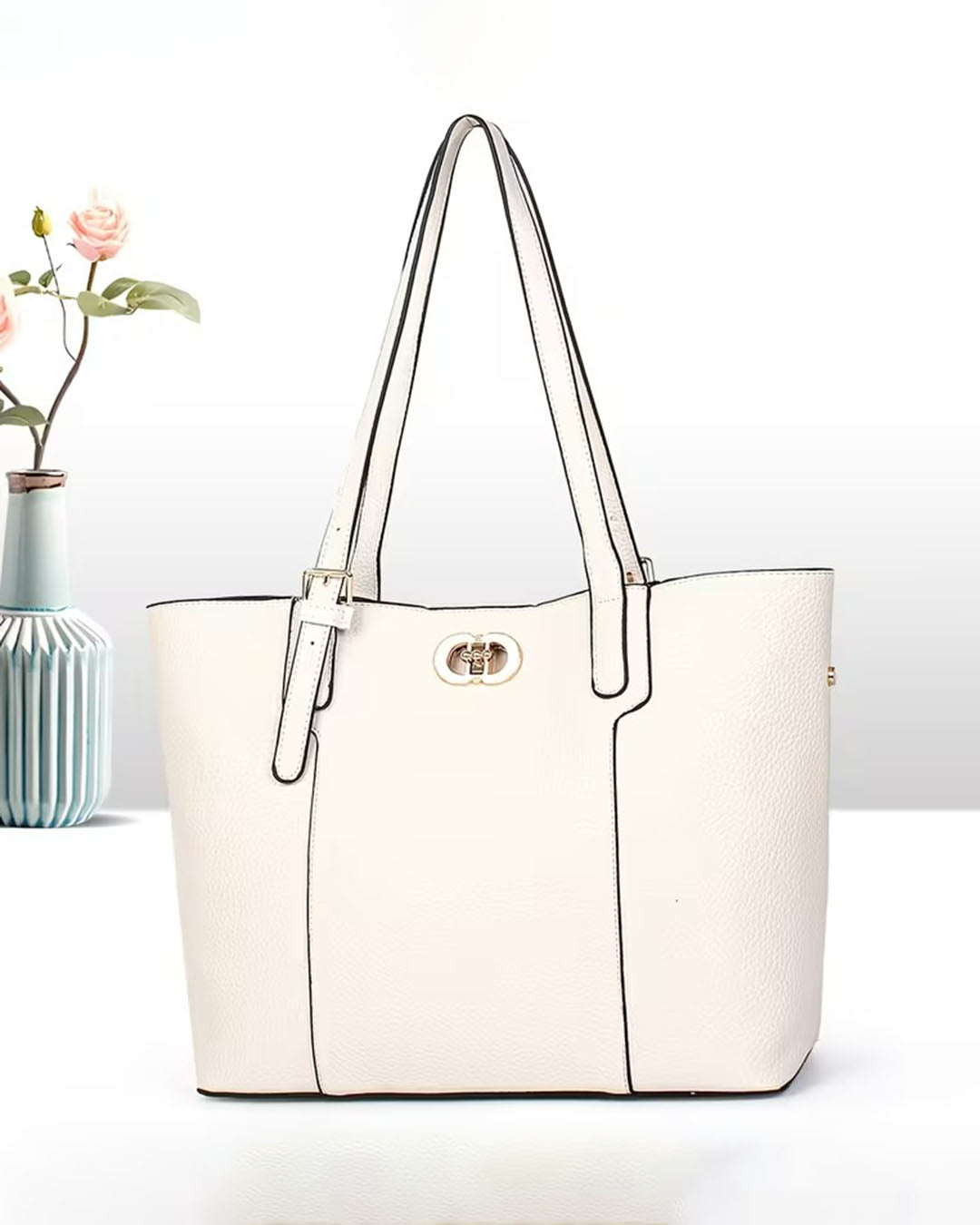 Bolso tote con cierre en broche y zipper