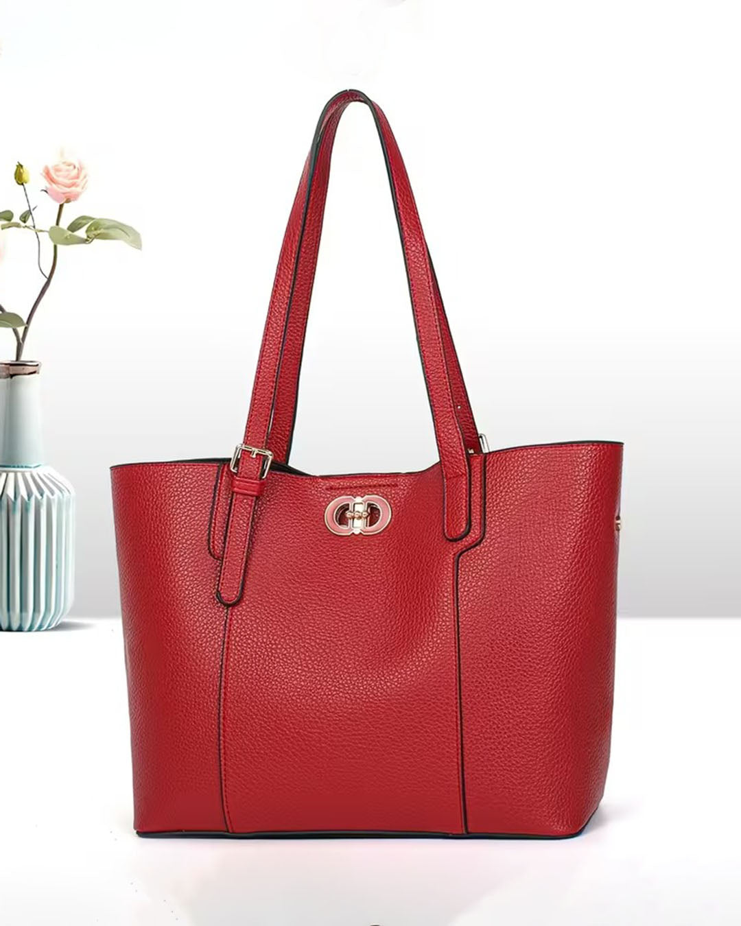 Bolso tote con cierre en broche y zipper