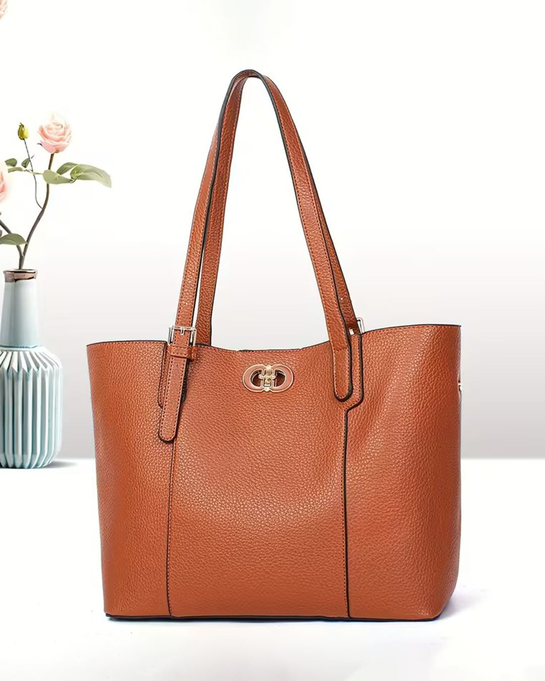 Bolso tote con cierre en broche y zipper