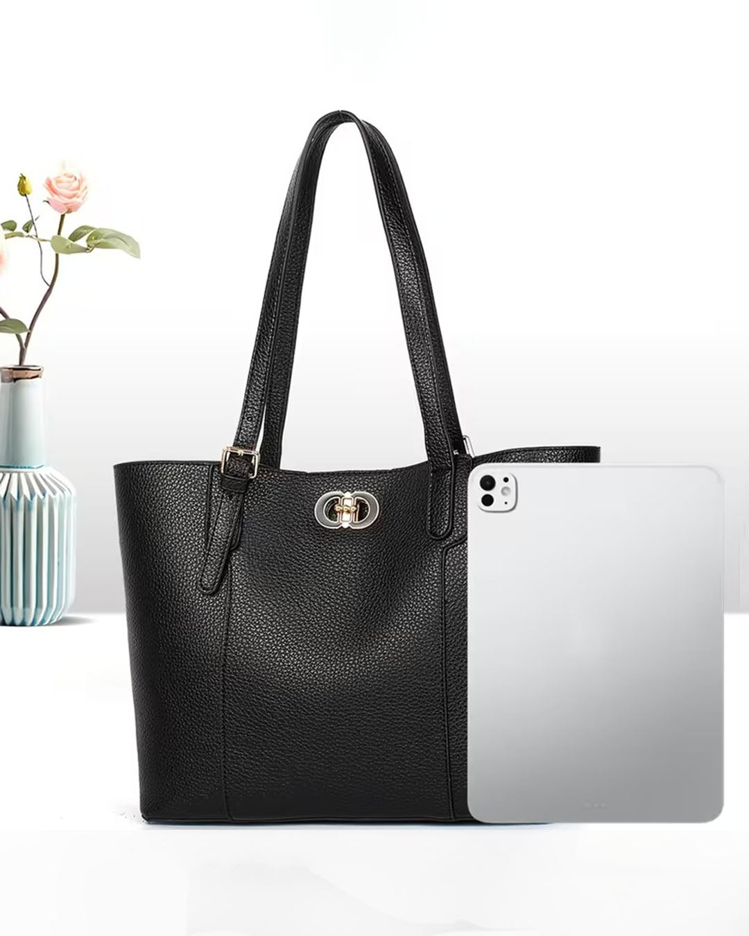 Bolso tote con cierre en broche y zipper