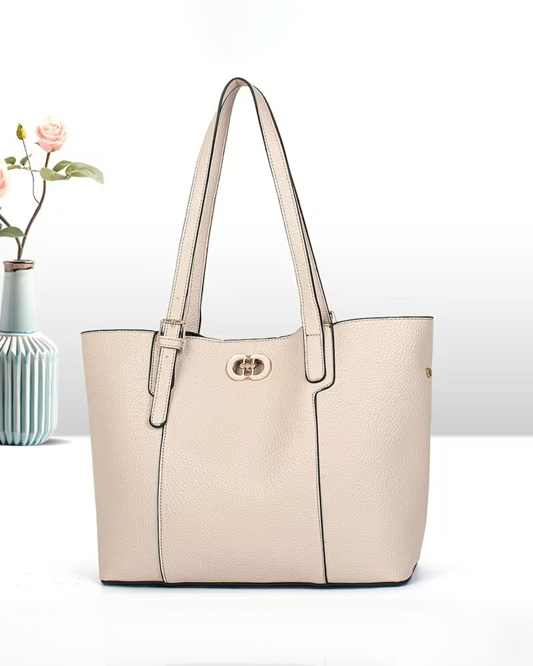 Bolso tote con cierre en broche y zipper