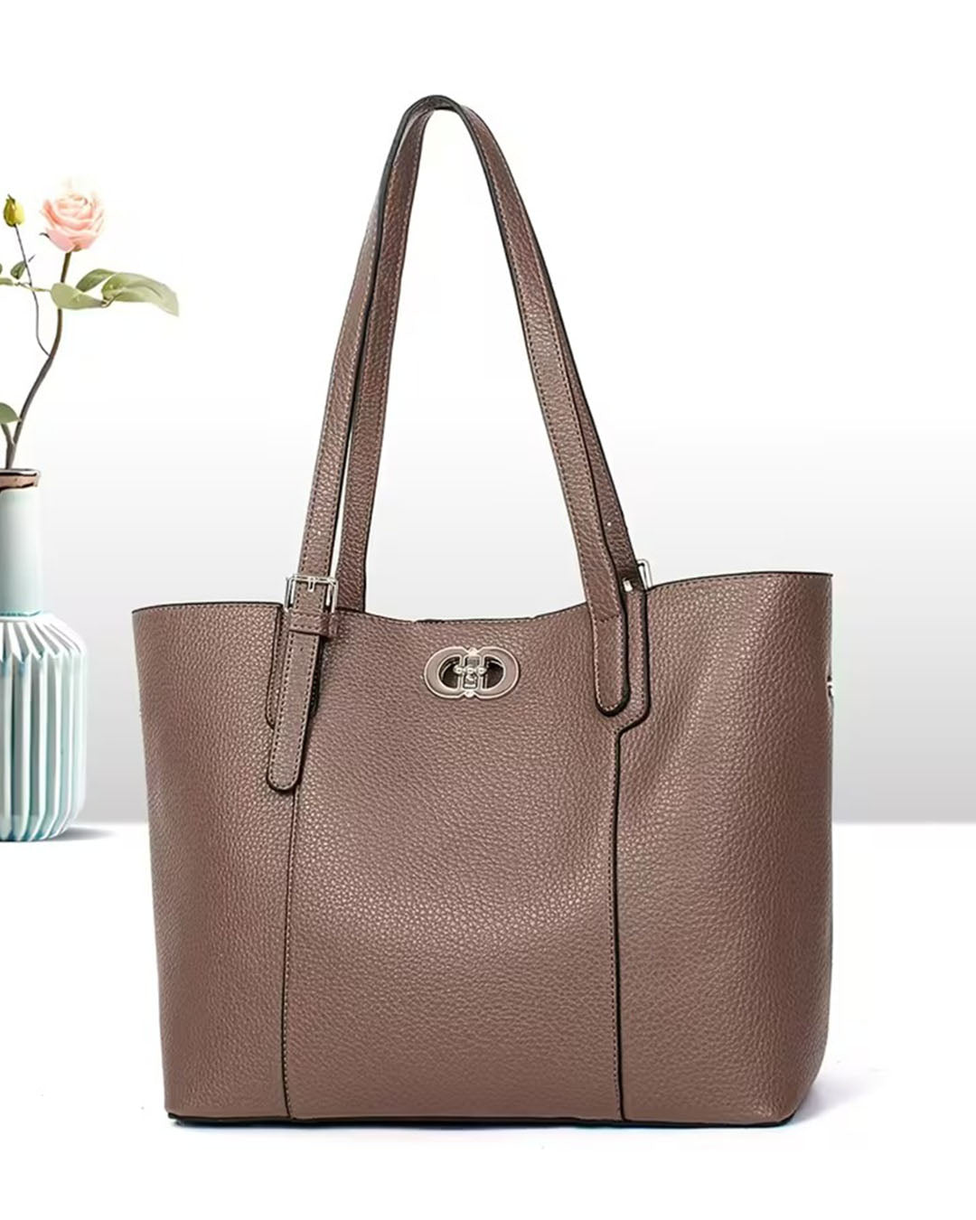 Bolso tote con cierre en broche y zipper