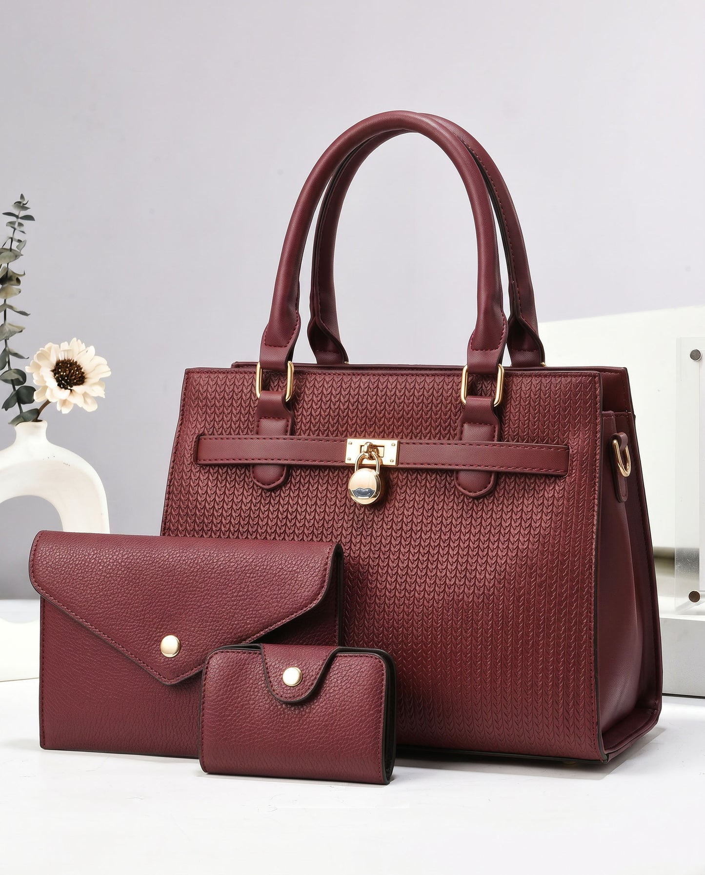 Combo tres piezas: cartera mediana con sobre y tarjetero