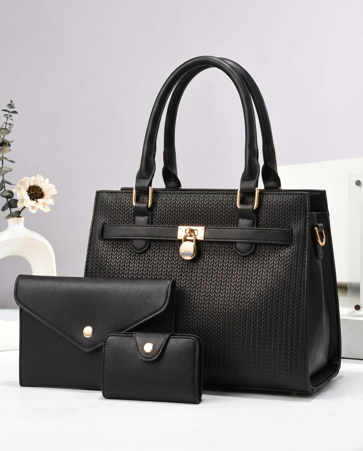 Combo tres piezas: cartera mediana con sobre y tarjetero