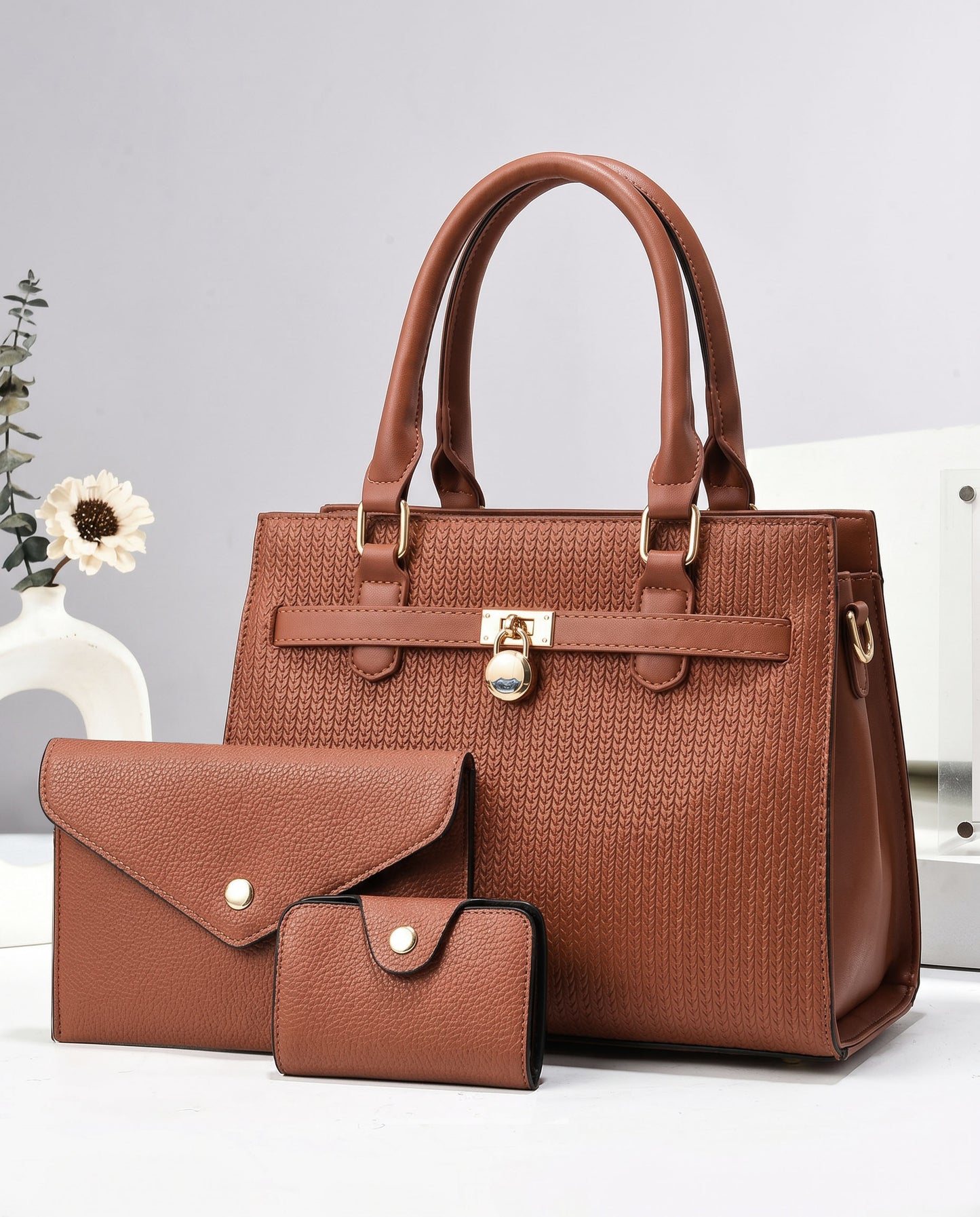 Combo tres piezas: cartera mediana con sobre y tarjetero