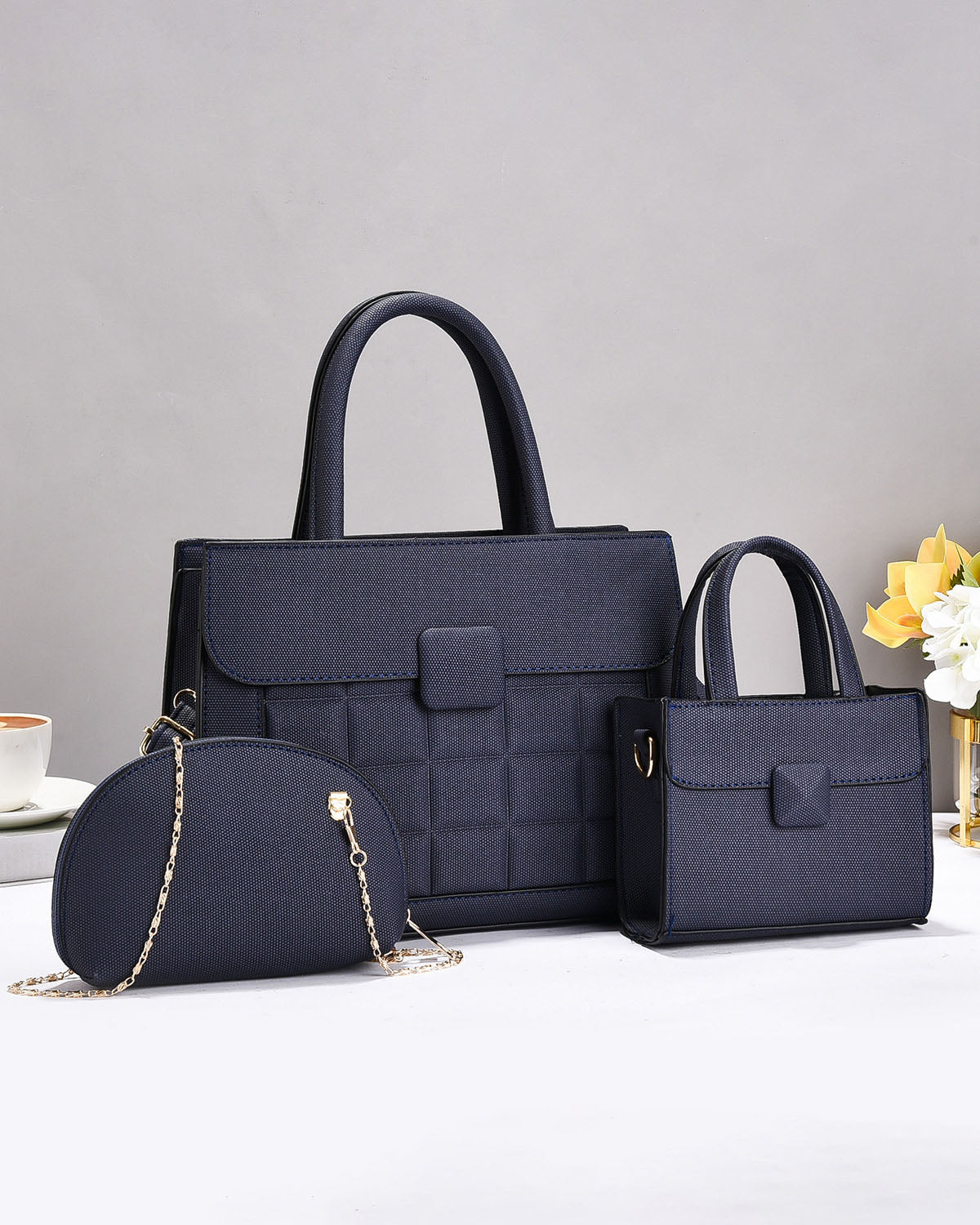 Combo práctico de 3 piezas: cartera mediana + cartera pequeña + sobre con cadena