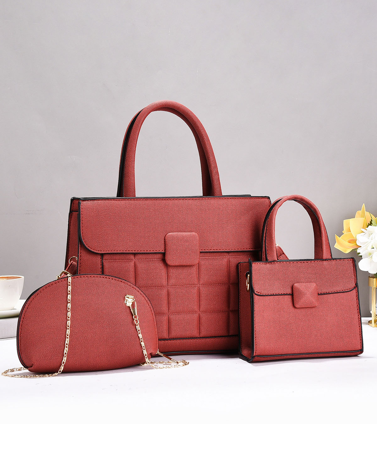 Combo práctico de 3 piezas: cartera mediana + cartera pequeña + sobre con cadena