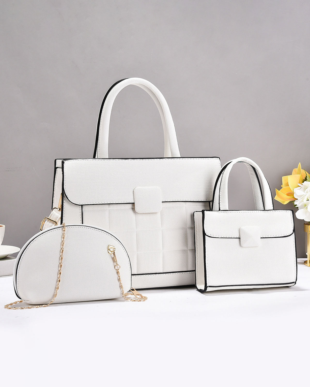 Combo práctico de 3 piezas: cartera mediana + cartera pequeña + sobre con cadena