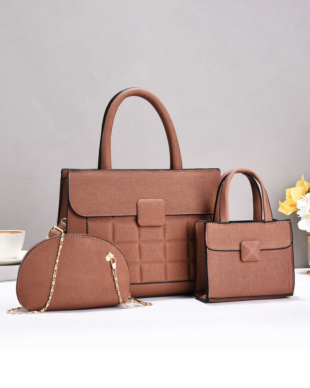 Combo práctico de 3 piezas: cartera mediana + cartera pequeña + sobre con cadena