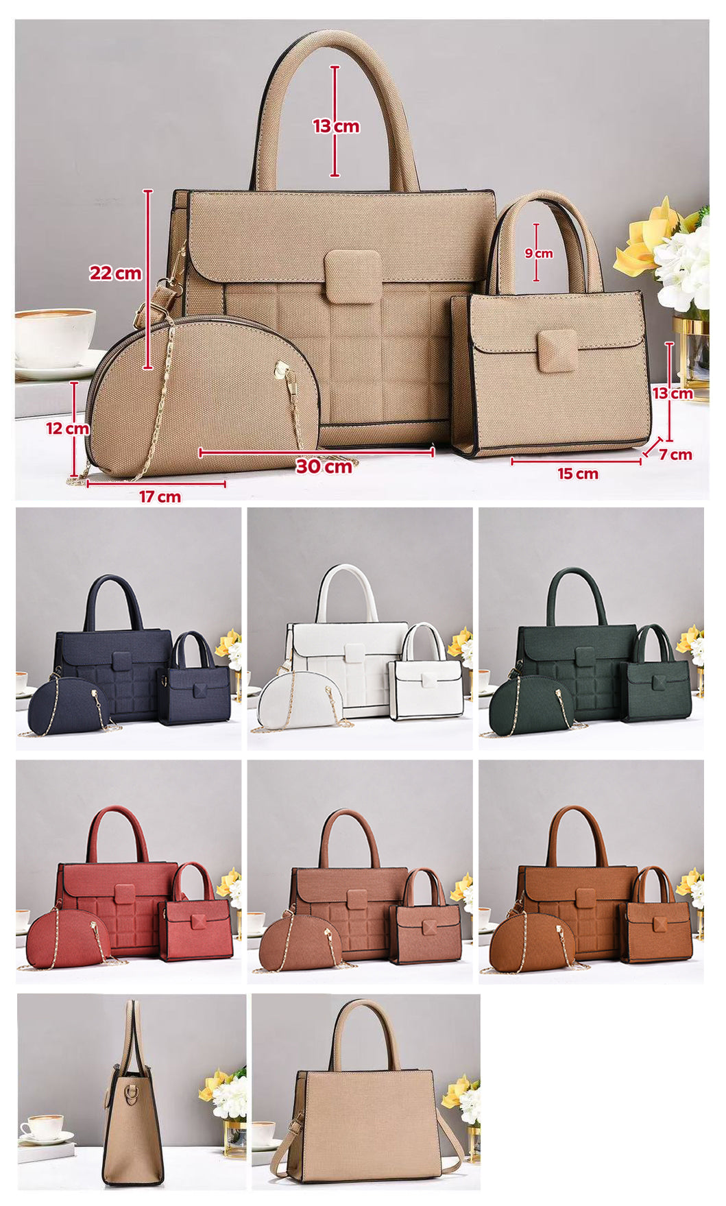 Combo práctico de 3 piezas: cartera mediana + cartera pequeña + sobre con cadena