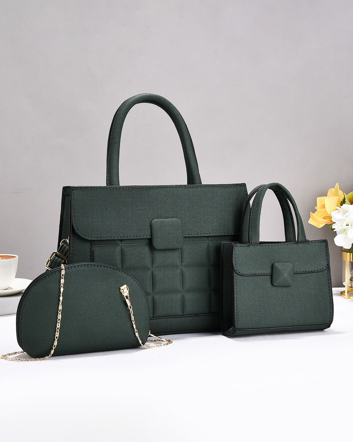 Combo práctico de 3 piezas: cartera mediana + cartera pequeña + sobre con cadena
