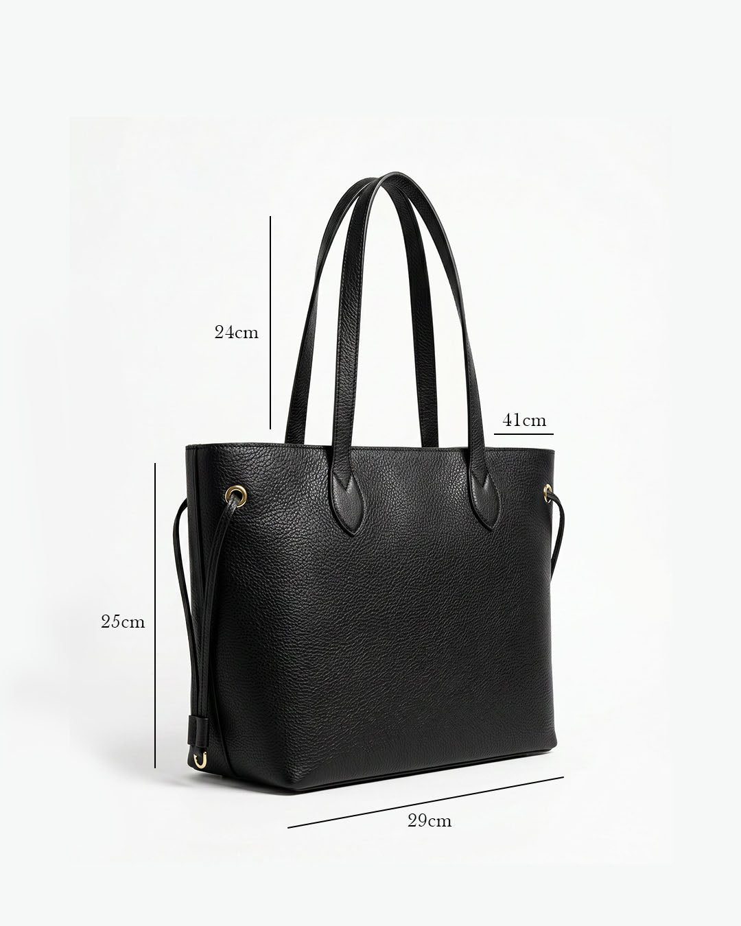 Bolso tote de cuero sintético con asas largas y cordones en los laterales