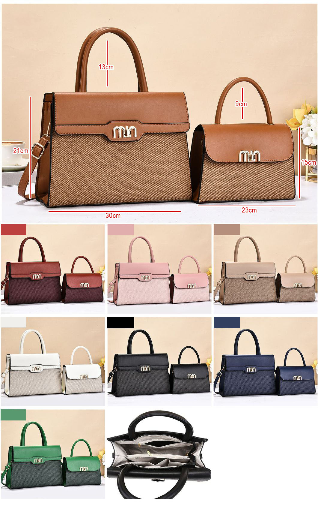 Conjuntos de bolsas de estructura rigida con diseño clasico para uso casual o elegante