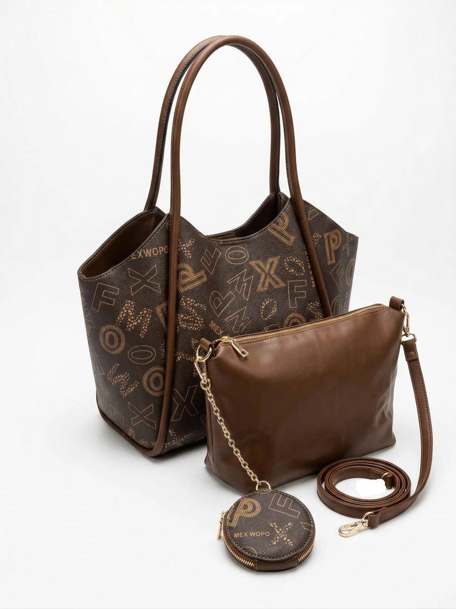 Bolso tote con estampado de letras y un bolso bandolera a juego