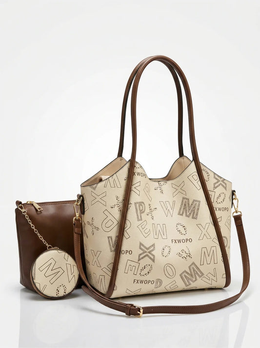 Bolso tote con estampado de letras y un bolso bandolera a juego