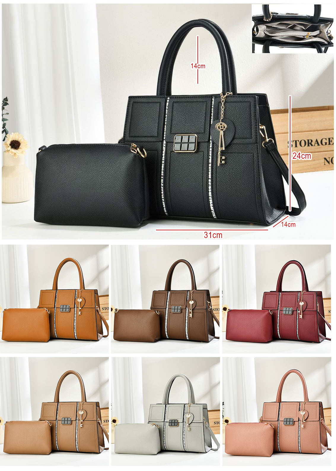 Cartera cuadrada con comestiquero, estilo clasico ideal para oficina
