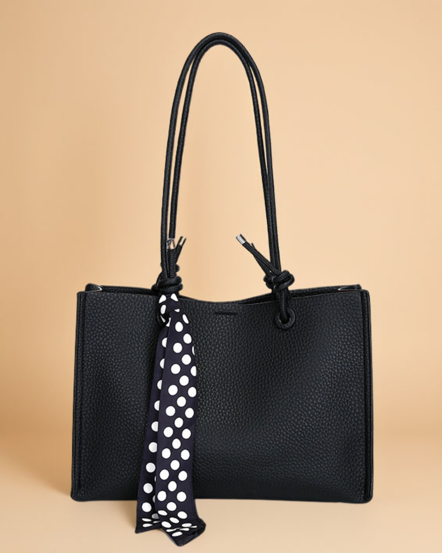 Black Friday • Cartera Tipo Tote de Asas Largas con Pañuelo Decorativo y Estuche Interno removible  – Diseño Texturizado y Práctico