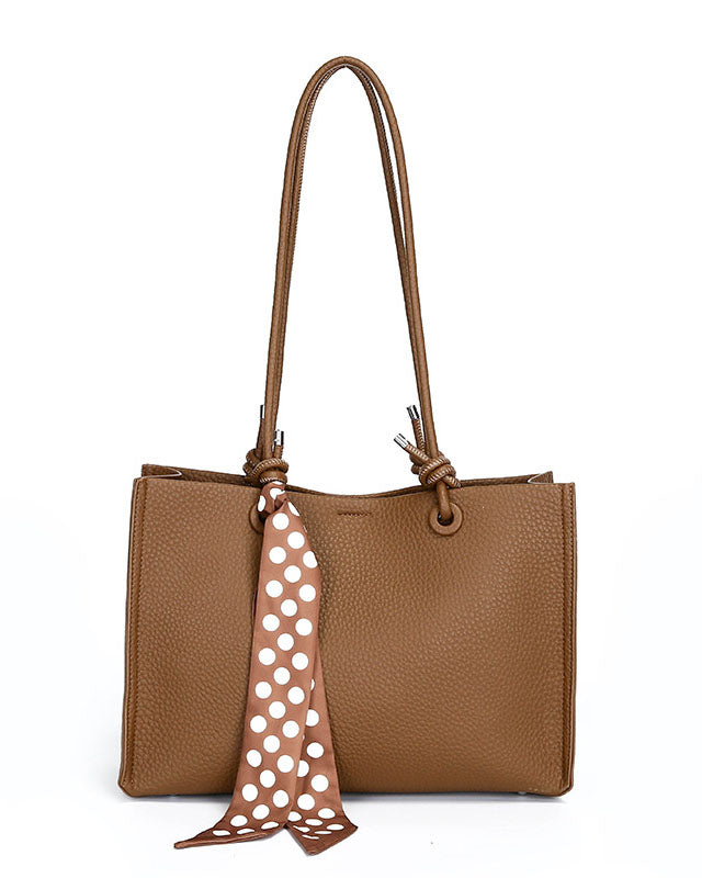 Black Friday • Cartera Tipo Tote de Asas Largas con Pañuelo Decorativo y Estuche Interno removible  – Diseño Texturizado y Práctico