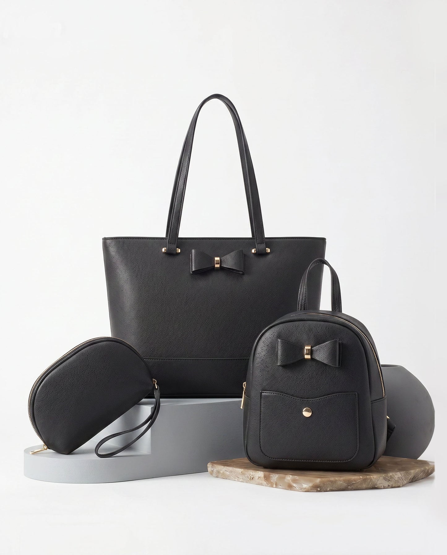 Combo 3 piezas: bolso tote, mochila pequeña y bolsillo libre