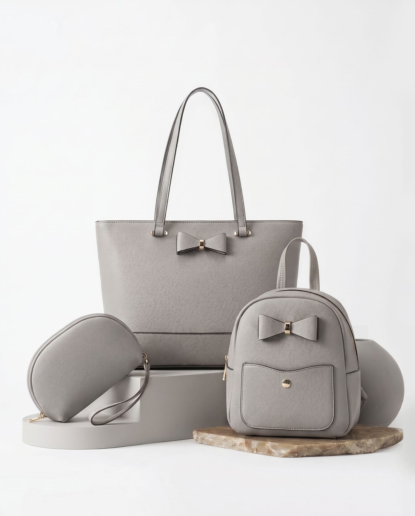 Combo 3 piezas: bolso tote, mochila pequeña y bolsillo libre