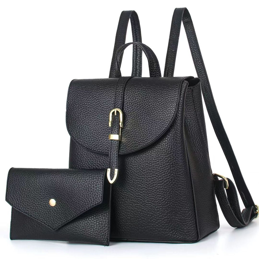 Black Friday • Mochila mediana con Monedero a Juego, detalles en dorado