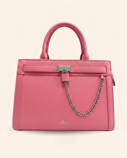 Cartera mediana con candado frontal y cadena decorativa