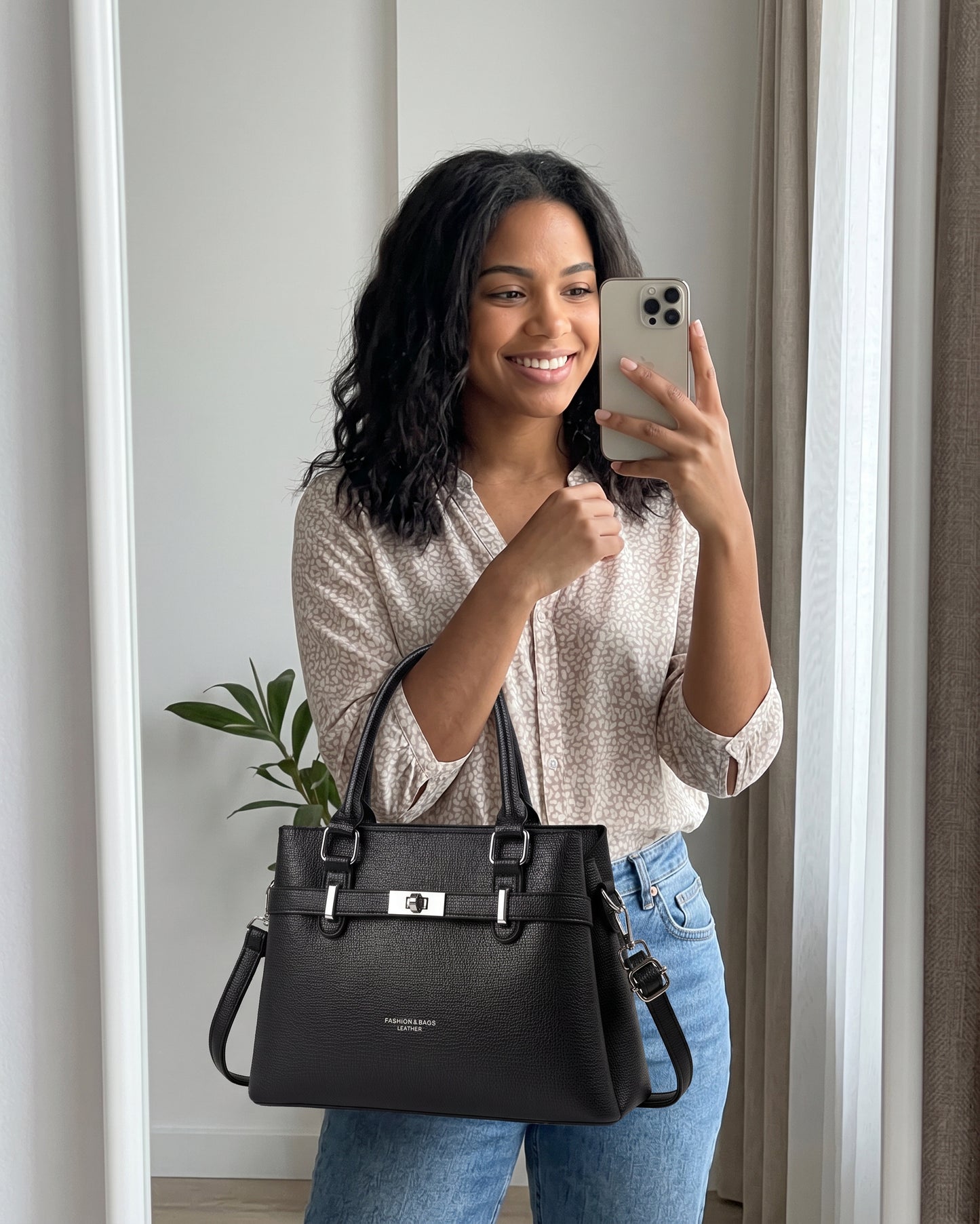 Cartera mediana con hebilla y detalles en plateado